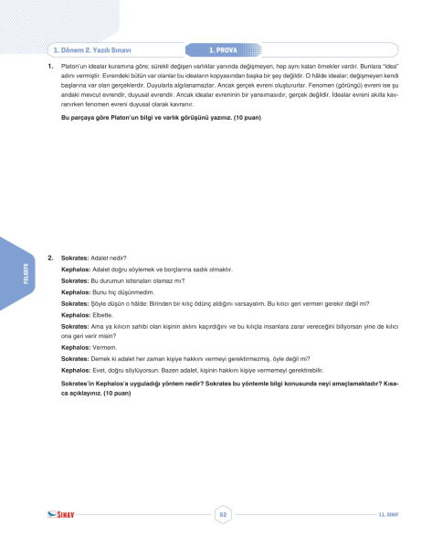 Sınav Yayınları 11. Sınıf Eşit Ağırlık Sözel Tüm Dersler 1. Dönem 2. Yazılı Kitabı