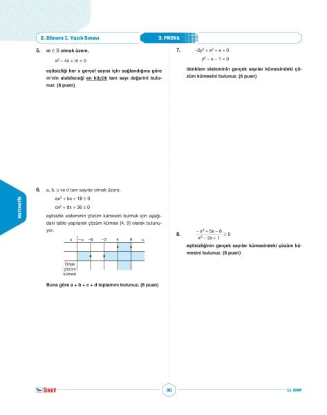 Sınav Yayınları 11. Sınıf Sayısal Tüm Dersler 2. Dönem 1. Yazılı Kitabı