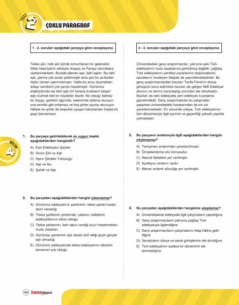 Sınav Yayınları Sınav Kalitesinde 10. Sınıf Paragraf Soru Bankası