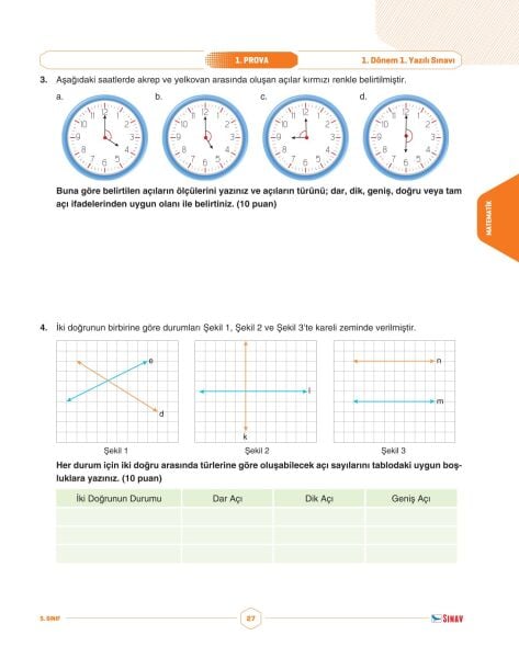 Sınav Yayınları 5. Sınıf Tüm Dersler 1. Dönem 1. Yazılı Kitabı