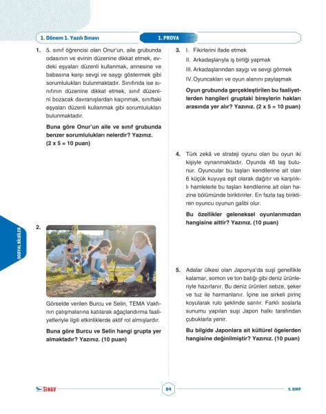 Sınav Yayınları 5. Sınıf Tüm Dersler 1. Dönem 1. Yazılı Kitabı