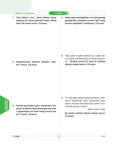 Sınav Yayınları 5. Sınıf Tüm Dersler 1. Dönem 1. Yazılı Kitabı