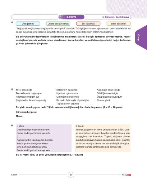 Sınav Yayınları 6. Sınıf Tüm Dersler 1. Dönem 1. Yazılı Kitabı