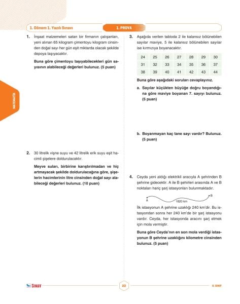 Sınav Yayınları 6. Sınıf Tüm Dersler 1. Dönem 1. Yazılı Kitabı