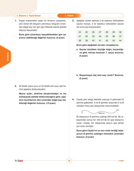 Sınav Yayınları 6. Sınıf Tüm Dersler 1. Dönem 1. Yazılı Kitabı