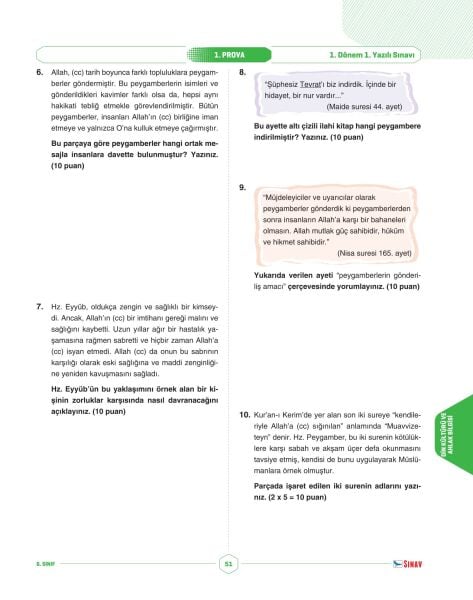 Sınav Yayınları 6. Sınıf Tüm Dersler 1. Dönem 1. Yazılı Kitabı