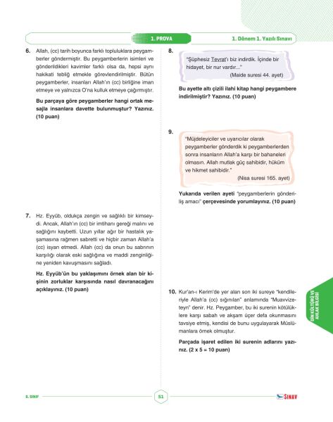 Sınav Yayınları 6. Sınıf Tüm Dersler 1. Dönem 1. Yazılı Kitabı