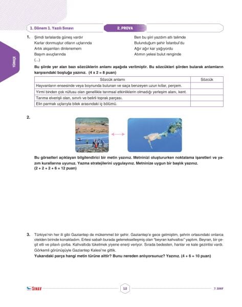 Sınav Yayınları 7. Sınıf Tüm Dersler 1. Dönem 1. Yazılı Kitabı
