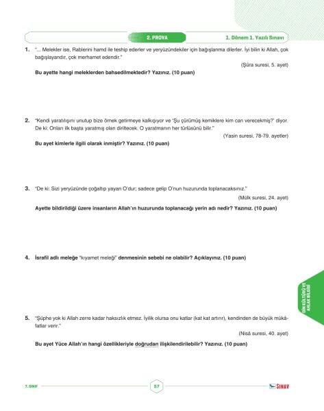 Sınav Yayınları 7. Sınıf Tüm Dersler 1. Dönem 1. Yazılı Kitabı
