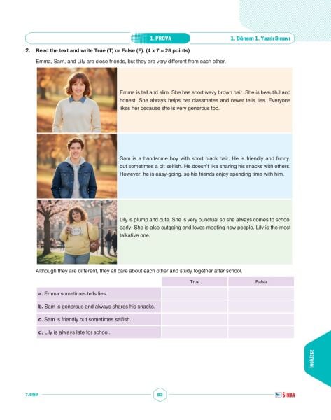 Sınav Yayınları 7. Sınıf Tüm Dersler 1. Dönem 1. Yazılı Kitabı