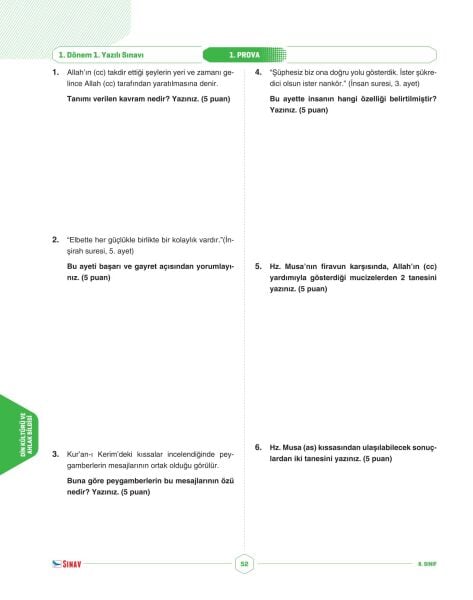 Sınav Yayınları 8. Sınıf Tüm Dersler 1. Dönem 1. Yazılı Kitabı