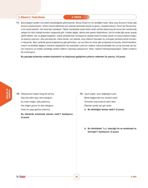 Sınav Yayınları 9. Sınıf Tüm Dersler 1. Dönem 1. Yazılı Kitabı
