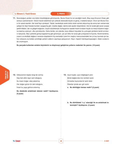 Sınav Yayınları 9. Sınıf Tüm Dersler 1. Dönem 1. Yazılı Kitabı