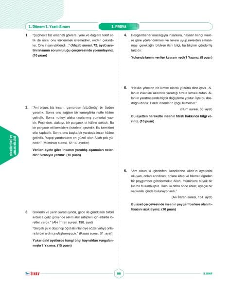 Sınav Yayınları 9. Sınıf Tüm Dersler 1. Dönem 1. Yazılı Kitabı