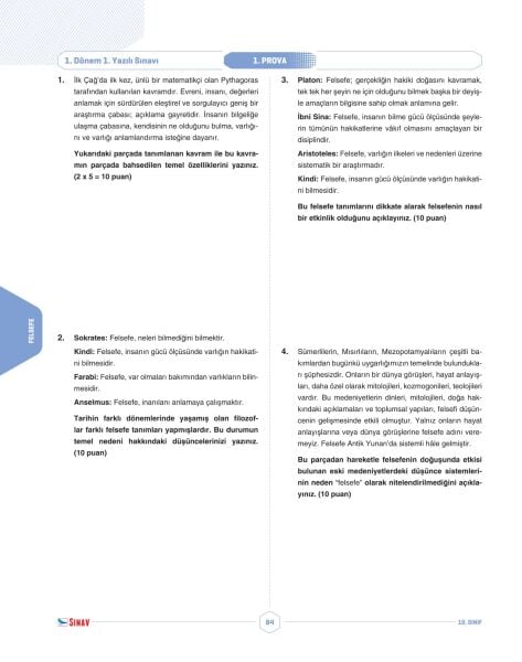 Sınav Yayınları 10. Sınıf Tüm Dersler 1. Dönem 1. Yazılı Kitabı