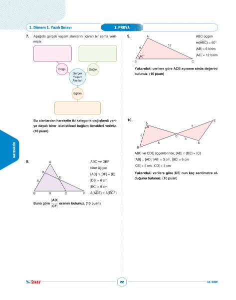 Sınav Yayınları 10. Sınıf Tüm Dersler 1. Dönem 1. Yazılı Kitabı