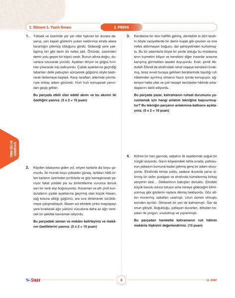 Sınav Yayınları 11. Sınıf Sayısal Tüm Dersler 1. Dönem 1. Yazılı Kitabı