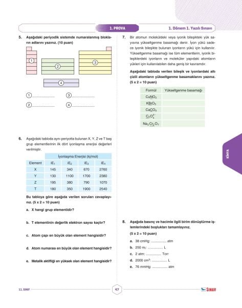 Sınav Yayınları 11. Sınıf Sayısal Tüm Dersler 1. Dönem 1. Yazılı Kitabı