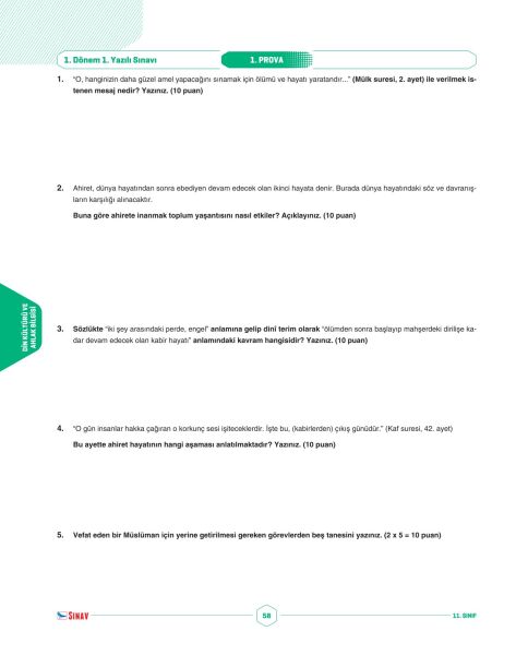 Sınav Yayınları 11. Sınıf Eşit Ağırlık Sözel Tüm Dersler 1. Dönem 1. Yazılı Kitabı