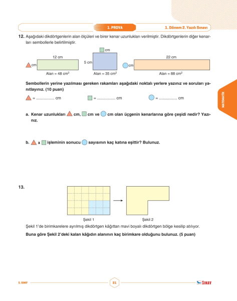 Sınav Yayınları 5. Sınıf Tüm Dersler 1. Dönem 2. Yazılı Kitabı
