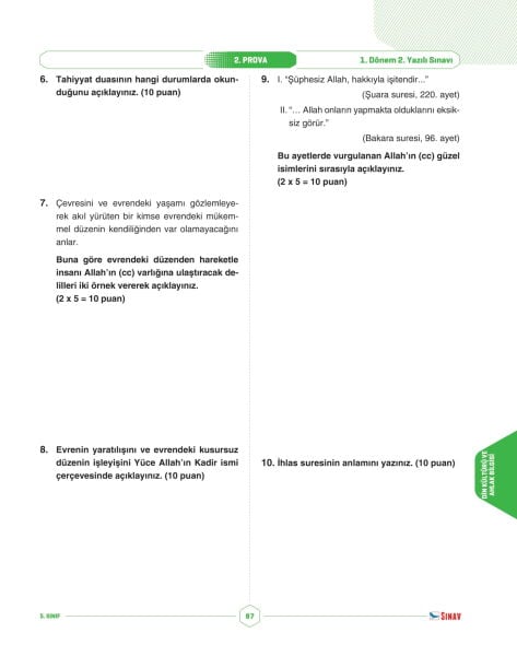 Sınav Yayınları 5. Sınıf Tüm Dersler 1. Dönem 2. Yazılı Kitabı