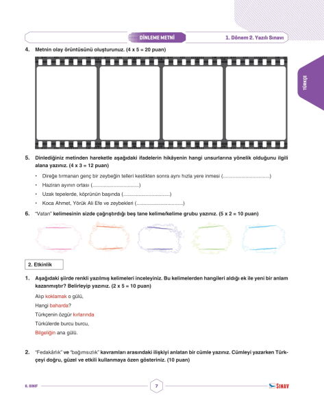 Sınav Yayınları 6. Sınıf Tüm Dersler 1. Dönem 2. Yazılı Kitabı