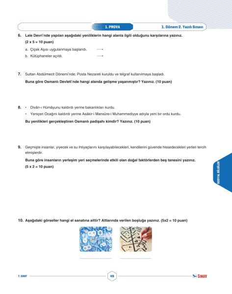 Sınav Yayınları 7. Sınıf Tüm Dersler 1. Dönem 2. Yazılı Kitabı