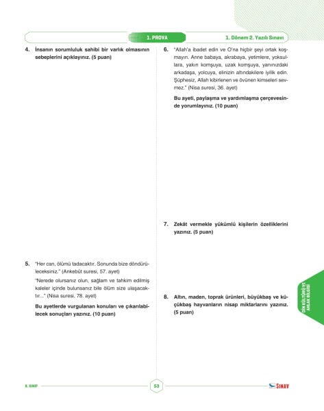 Sınav Yayınları 8. Sınıf Tüm Dersler 1. Dönem 2. Yazılı Kitabı