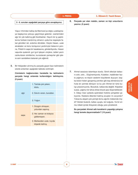Sınav Yayınları 9. Sınıf Tüm Dersler 1. Dönem 2. Yazılı Kitabı