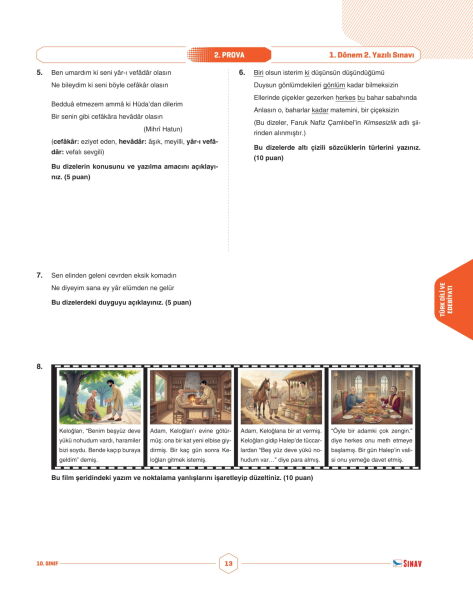 Sınav Yayınları 10. Sınıf Tüm Dersler 1. Dönem 2. Yazılı Kitabı